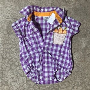 Purple Checkered Kids Shirt with Basket Design